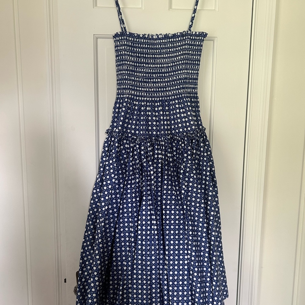 Hill House Seraphina Nap Dress in blue basketweave